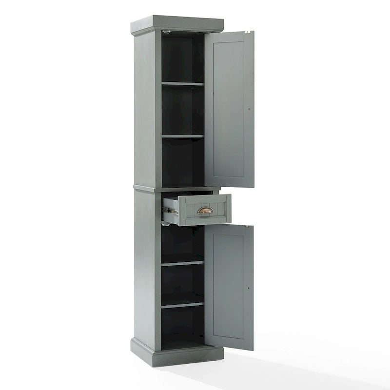 Tall Linen Cabinet with Beadboard Doors Adjustable Shelves and Antique Gold Hardware