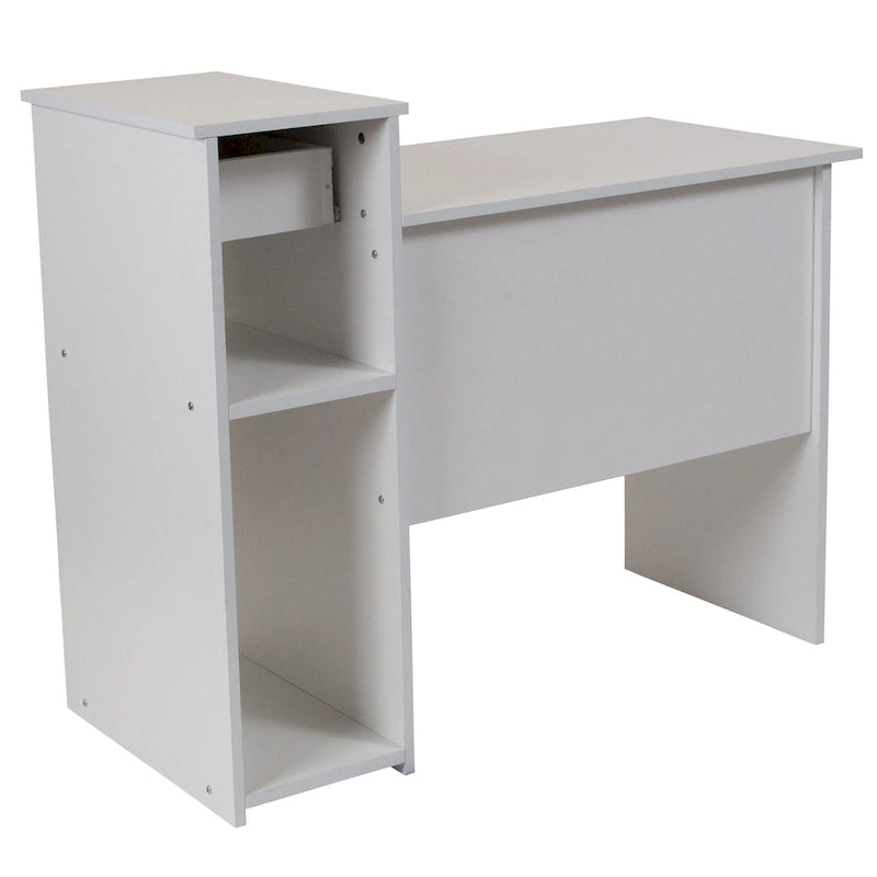 L-Shape Computer Desk with Sliding Keyboard Tray Box Drawer and Multi-Tier Storage Pedestal
