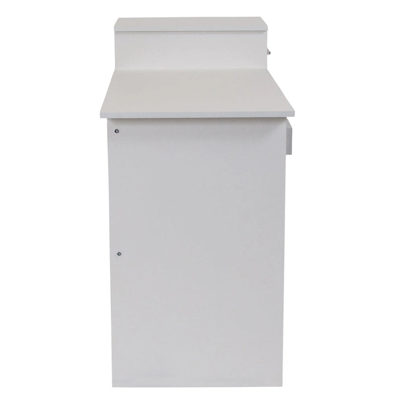 L-Shape Computer Desk with Sliding Keyboard Tray Box Drawer and Multi-Tier Storage Pedestal