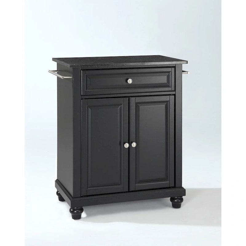 Portable Kitchen Island Cart with Solid Black Granite Top Raised Panel Doors Deep Drawer and Towel Rails