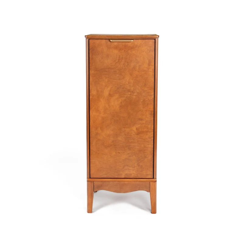 Freestanding Single Door Floor Storage Cabinet in Antique Brown with Gold Handle