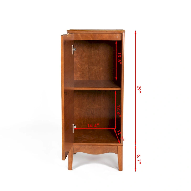 Freestanding Single Door Floor Storage Cabinet in Antique Brown with Gold Handle