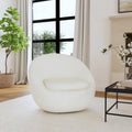 Round Barrel Swivel Accent Chair in Cream White Sherpa with Removable Cushion