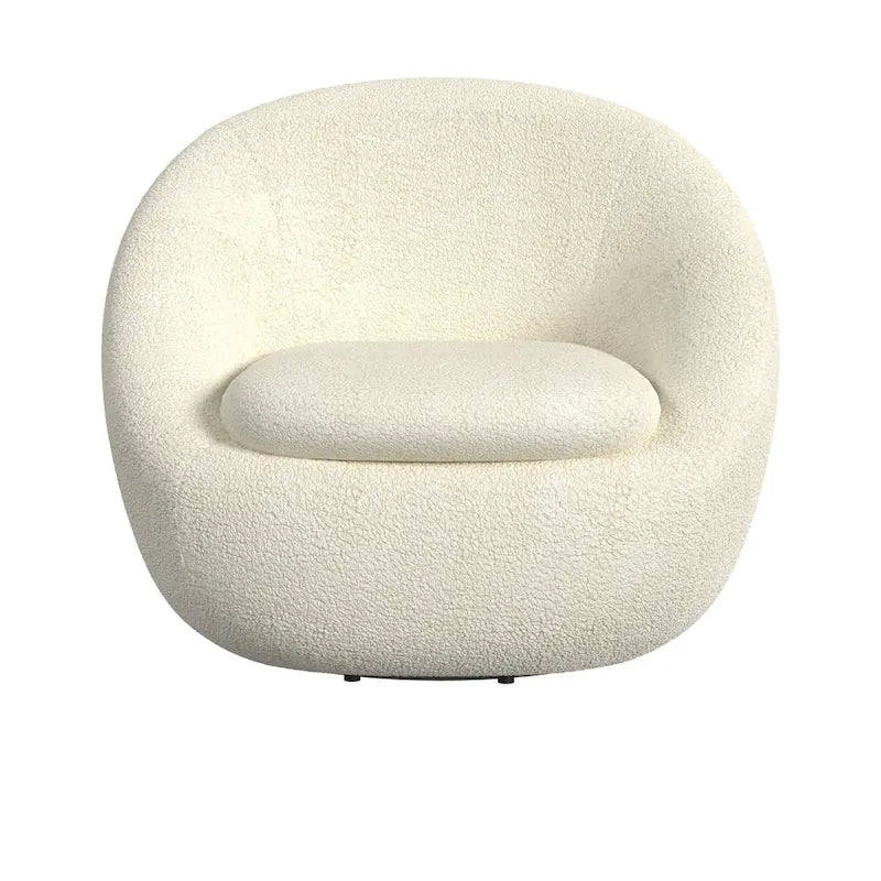 Round Barrel Swivel Accent Chair in Cream White Sherpa with Removable Cushion