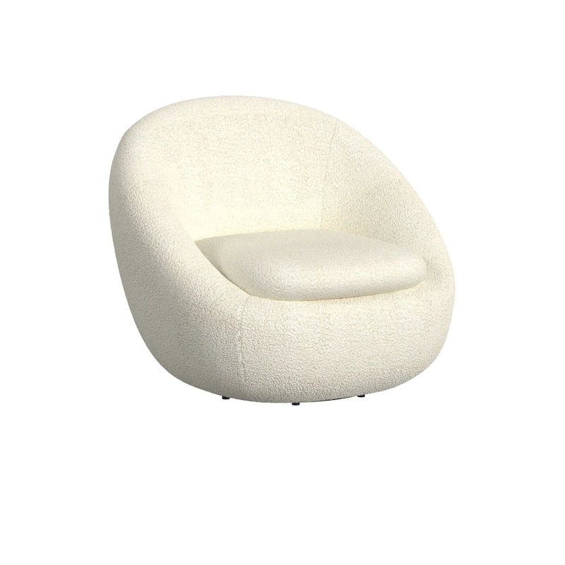 Round Barrel Swivel Accent Chair in Cream White Sherpa with Removable Cushion