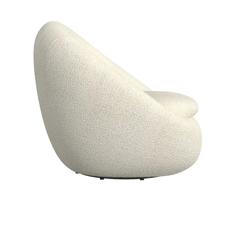 Round Barrel Swivel Accent Chair in Cream White Sherpa with Removable Cushion