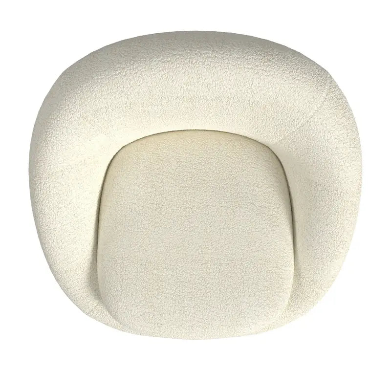 Round Barrel Swivel Accent Chair in Cream White Sherpa with Removable Cushion