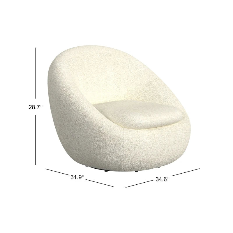 Round Barrel Swivel Accent Chair in Cream White Sherpa with Removable Cushion