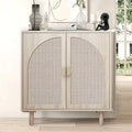 Rattan Door Accent Storage Cabinet with Arched Panel Adjustable Shelf and Anti-Tip Fitting