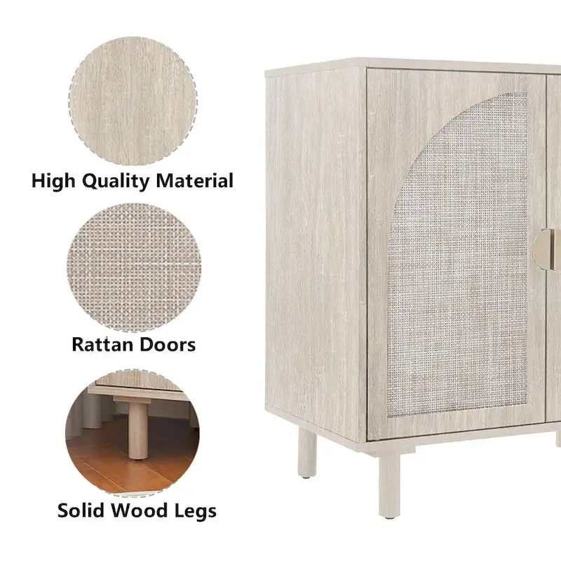 Rattan Door Accent Storage Cabinet with Arched Panel Adjustable Shelf and Anti-Tip Fitting