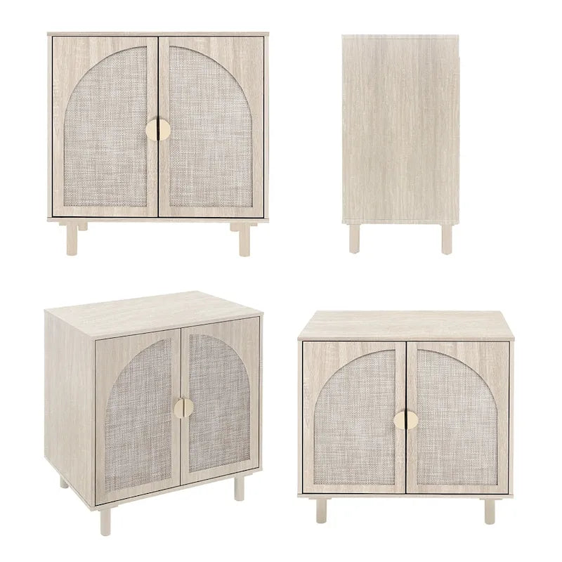 Rattan Door Accent Storage Cabinet with Arched Panel Adjustable Shelf and Anti-Tip Fitting