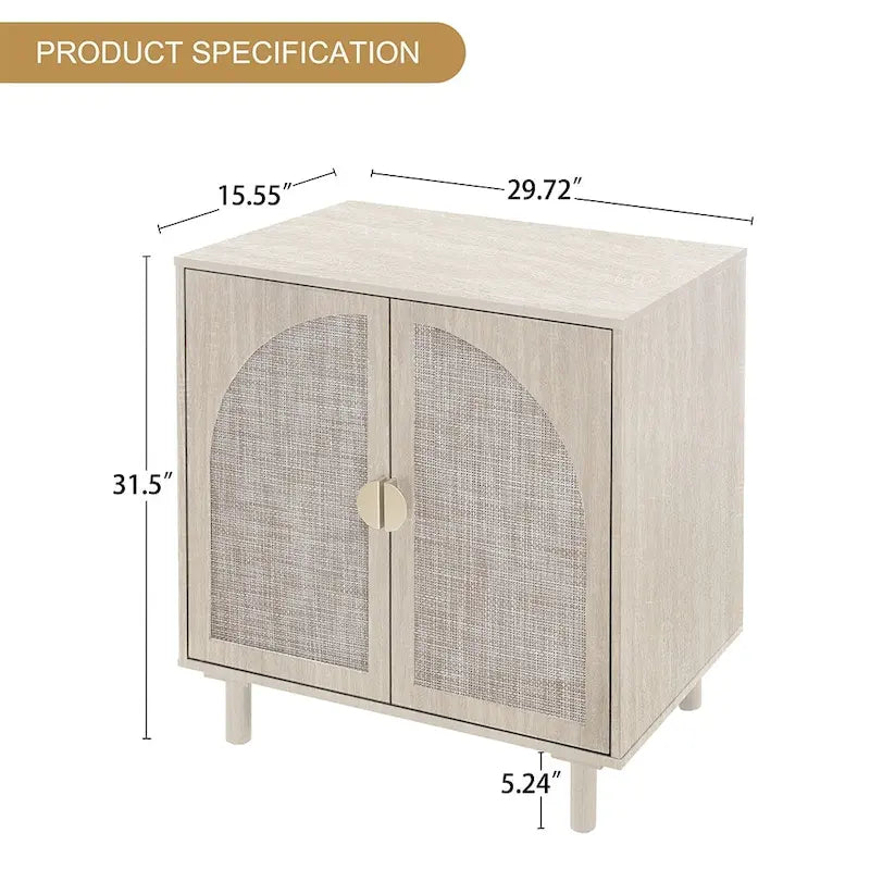 Rattan Door Accent Storage Cabinet with Arched Panel Adjustable Shelf and Anti-Tip Fitting