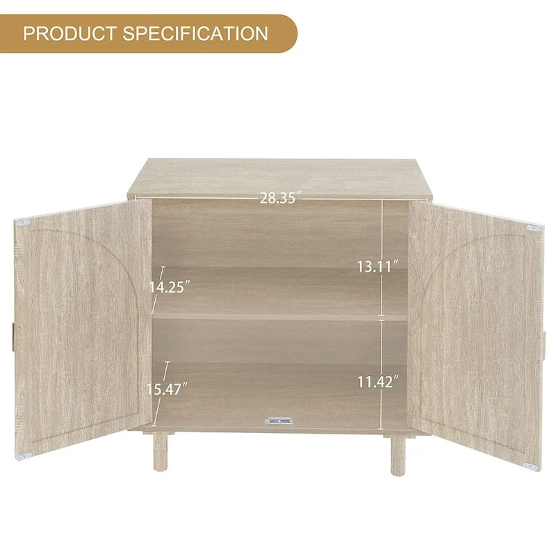 Rattan Door Accent Storage Cabinet with Arched Panel Adjustable Shelf and Anti-Tip Fitting