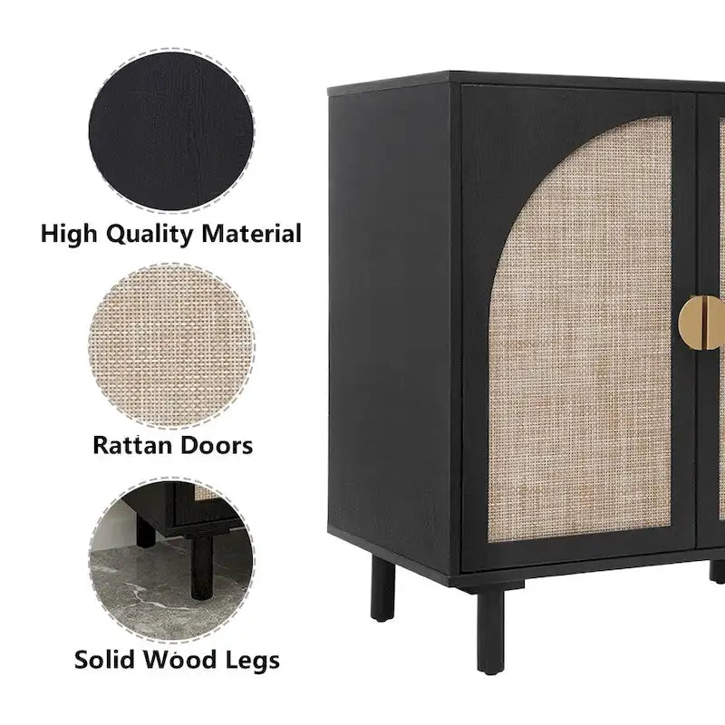Rattan Door Accent Storage Cabinet with Arched Panel Adjustable Shelf and Anti-Tip Fitting
