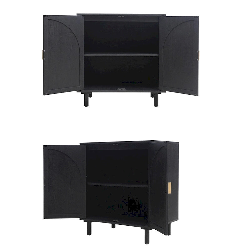 Rattan Door Accent Storage Cabinet with Arched Panel Adjustable Shelf and Anti-Tip Fitting