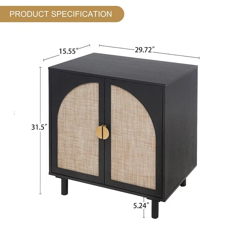 Rattan Door Accent Storage Cabinet with Arched Panel Adjustable Shelf and Anti-Tip Fitting