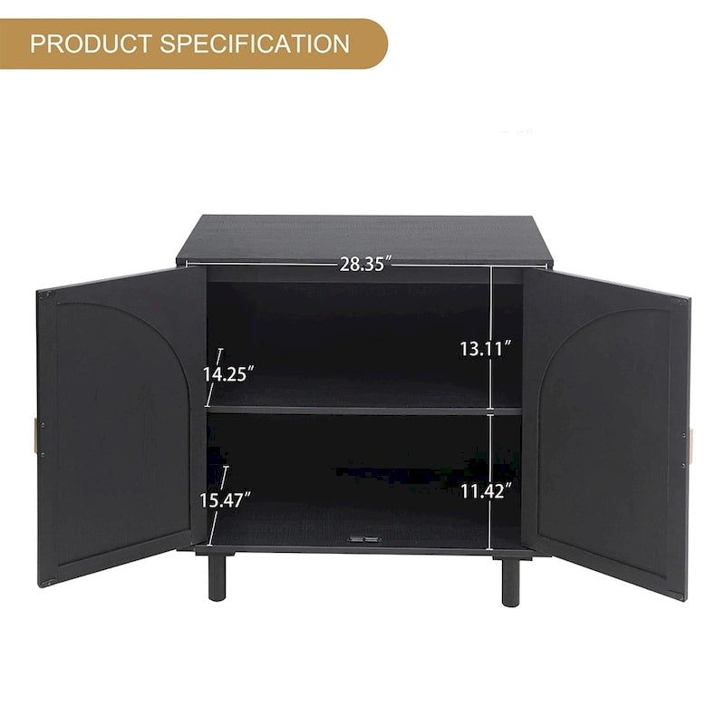 Rattan Door Accent Storage Cabinet with Arched Panel Adjustable Shelf and Anti-Tip Fitting