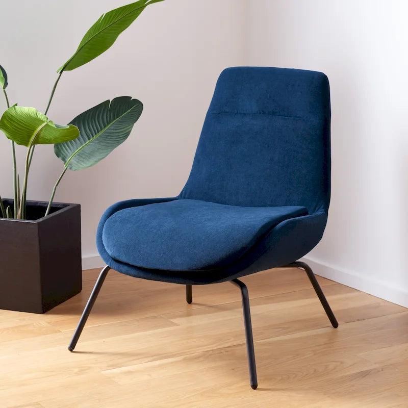Mid-Century Modern Velvet Accent Chair with Sloped Back and Splayed Black Metal Legs Armless