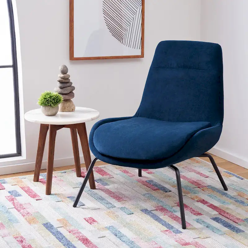 Mid-Century Modern Velvet Accent Chair with Sloped Back and Splayed Black Metal Legs Armless