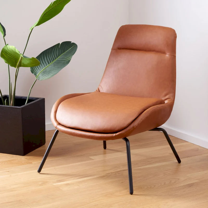 Mid-Century Modern Velvet Accent Chair with Sloped Back and Splayed Black Metal Legs Armless