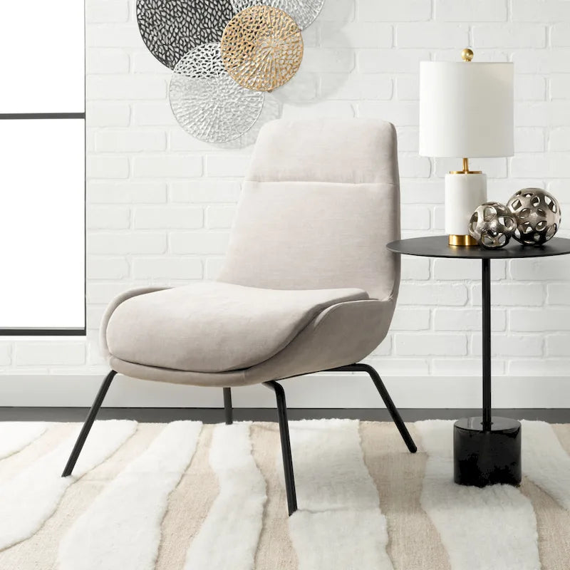 Mid-Century Modern Velvet Accent Chair with Sloped Back and Splayed Black Metal Legs Armless