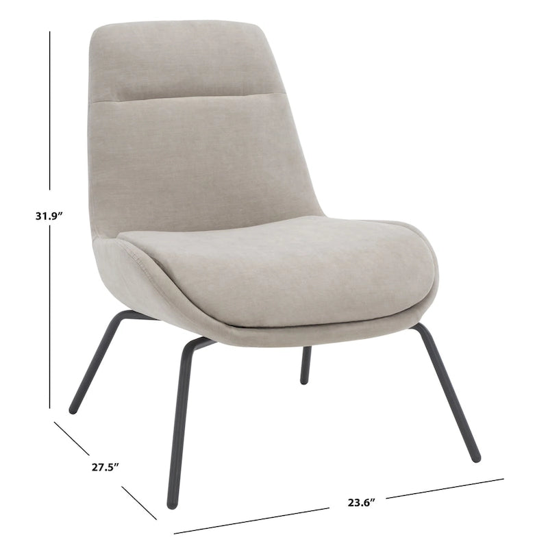 Mid-Century Modern Velvet Accent Chair with Sloped Back and Splayed Black Metal Legs Armless