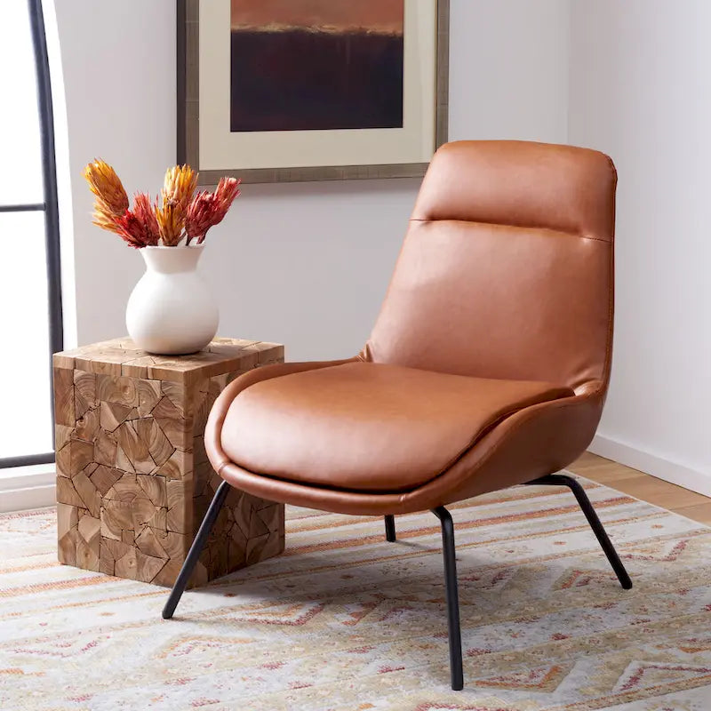 Mid-Century Modern Velvet Accent Chair with Sloped Back and Splayed Black Metal Legs Armless