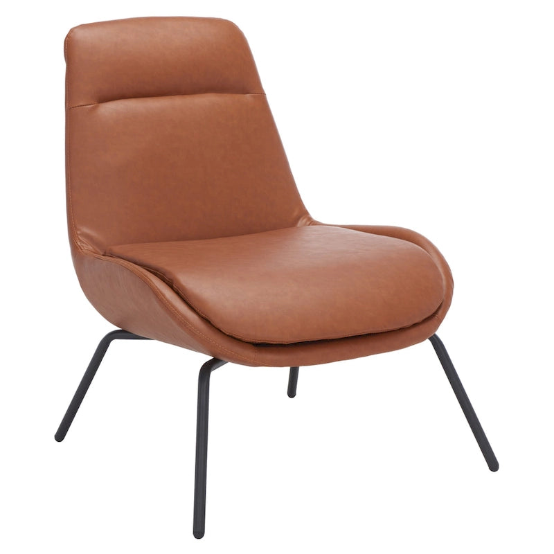 Mid-Century Modern Velvet Accent Chair with Sloped Back and Splayed Black Metal Legs Armless