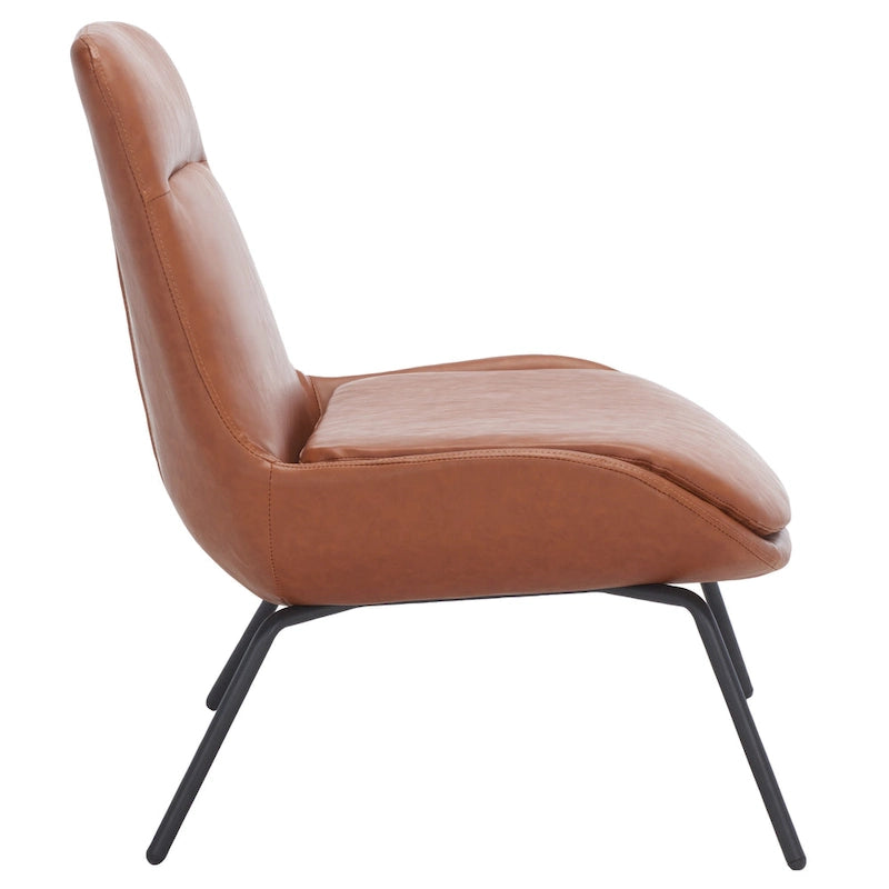Mid-Century Modern Velvet Accent Chair with Sloped Back and Splayed Black Metal Legs Armless