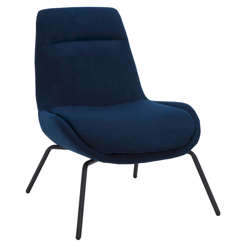 Mid-Century Modern Velvet Accent Chair with Sloped Back and Splayed Black Metal Legs Armless