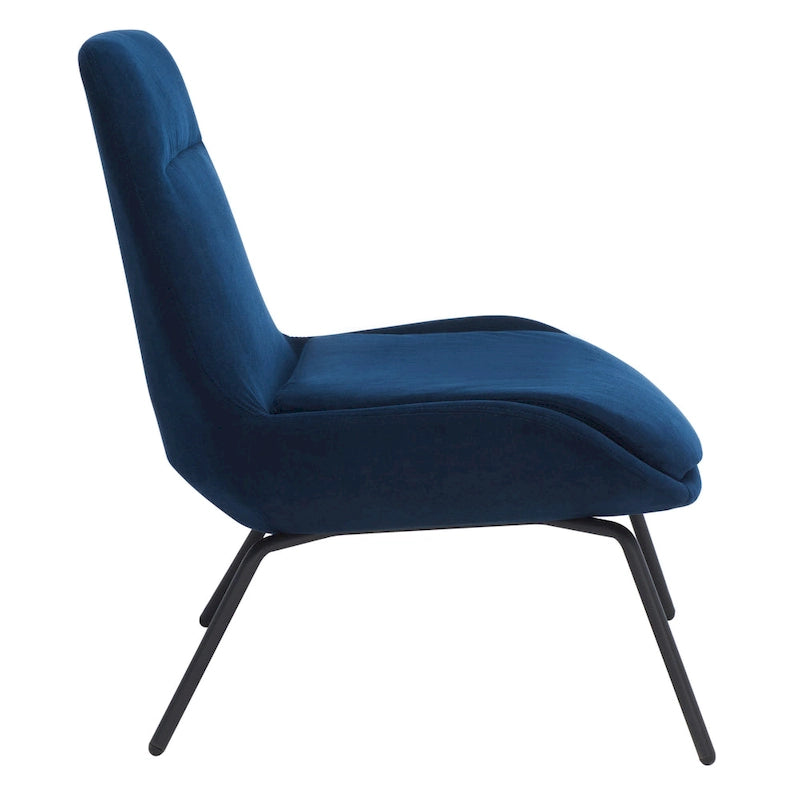 Mid-Century Modern Velvet Accent Chair with Sloped Back and Splayed Black Metal Legs Armless