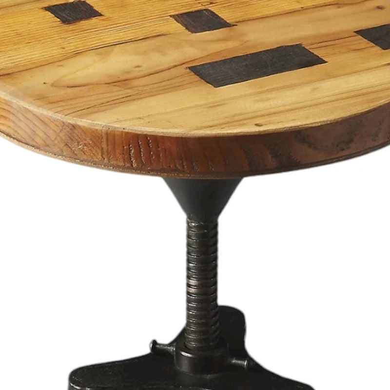 Reclaimed Wood Round Swivel Bar Stool with Adjustable Height and Iron Legs