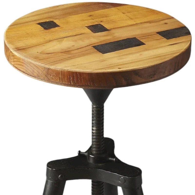 Reclaimed Wood Round Swivel Bar Stool with Adjustable Height and Iron Legs