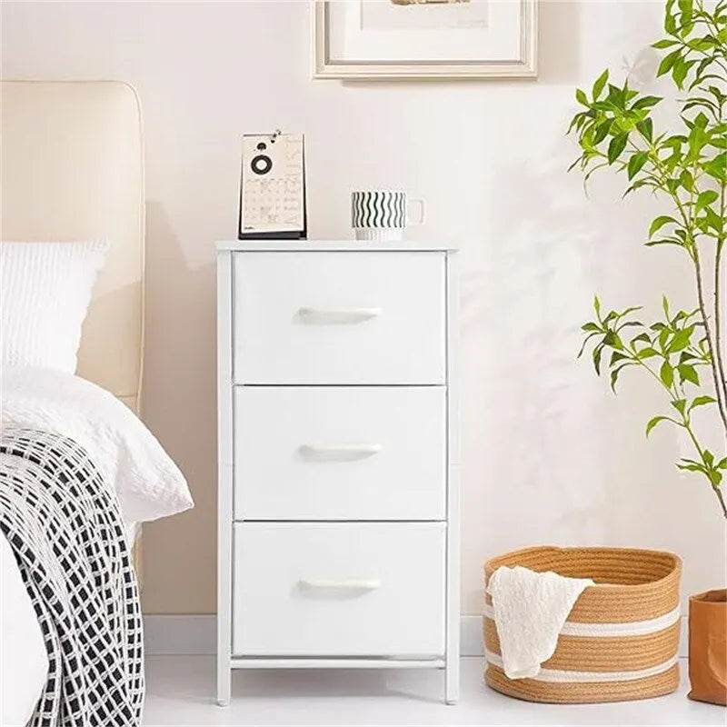 3-Drawer Fabric Dresser and Nightstand with Steel Frame and MDF Wood Top Removable Foldable Drawers