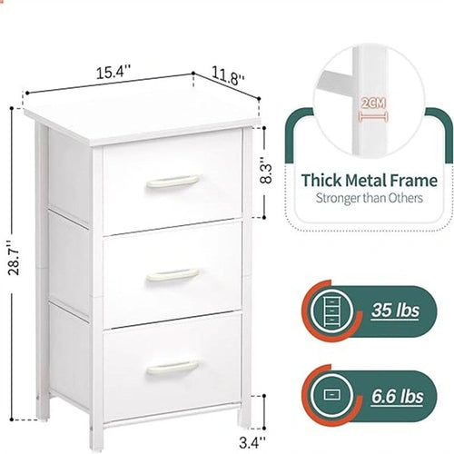 3-Drawer Fabric Dresser and Nightstand with Steel Frame and MDF Wood Top Removable Foldable Drawers