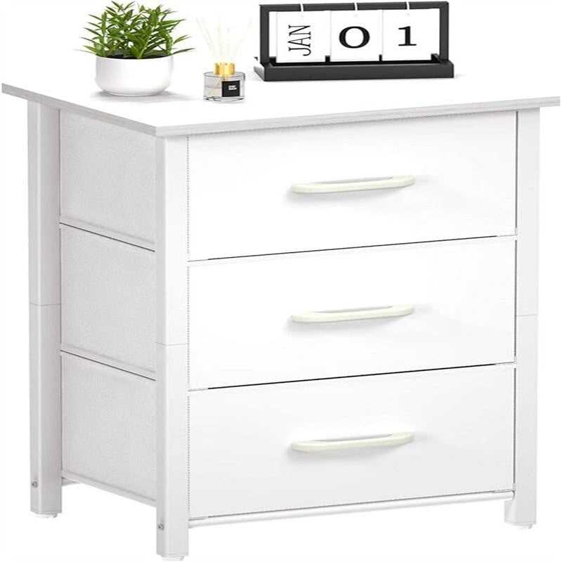 3-Drawer Fabric Dresser and Nightstand with Steel Frame and MDF Wood Top Removable Foldable Drawers