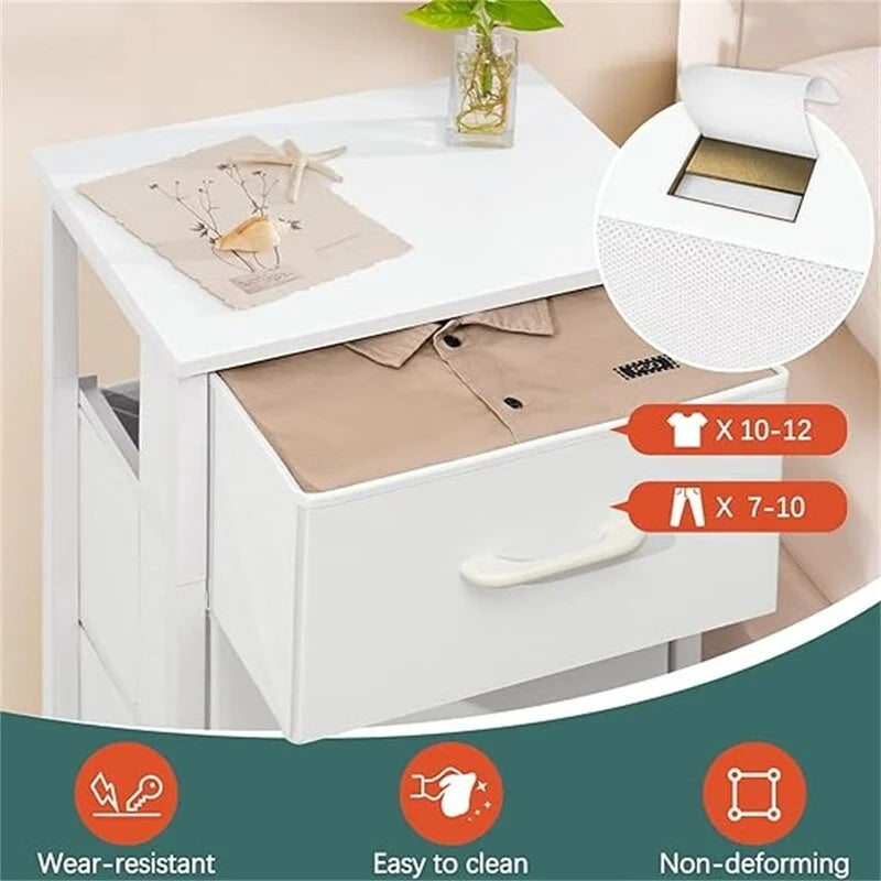 3-Drawer Fabric Dresser and Nightstand with Steel Frame and MDF Wood Top Removable Foldable Drawers