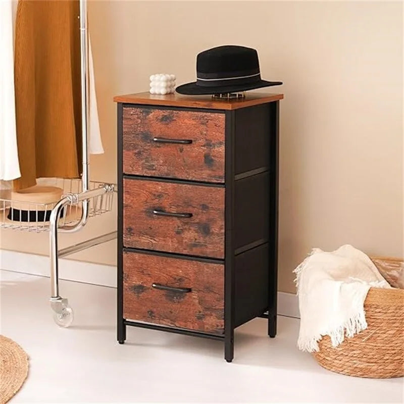 3-Drawer Fabric Dresser and Nightstand with Steel Frame and MDF Wood Top Removable Foldable Drawers