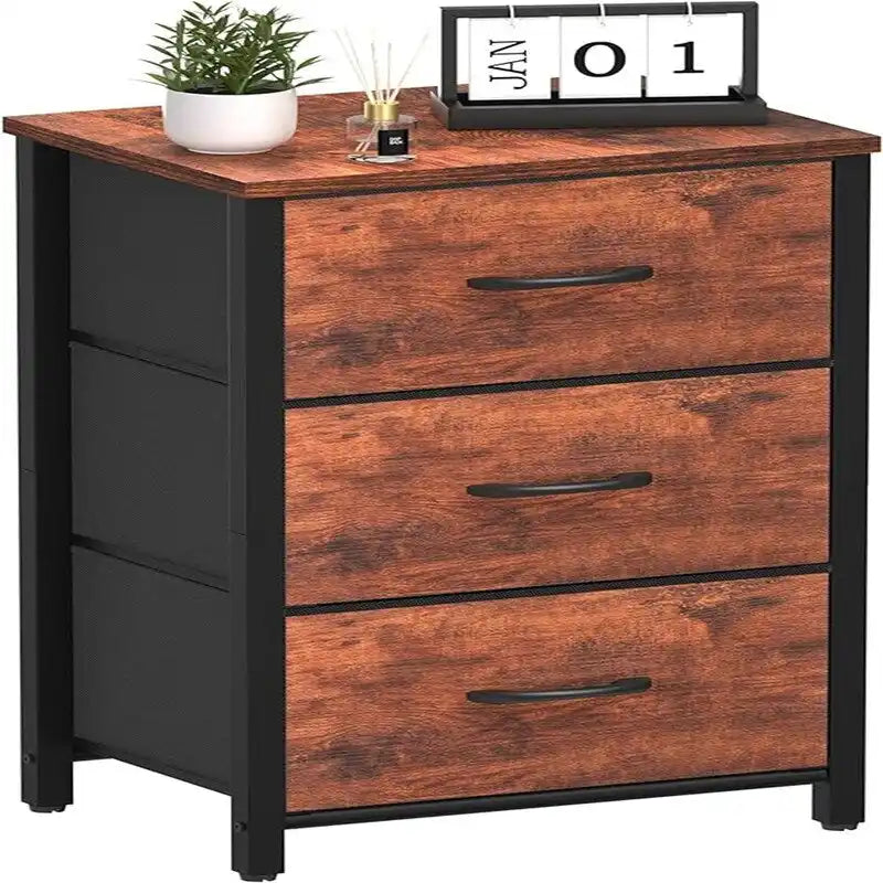 3-Drawer Fabric Dresser and Nightstand with Steel Frame and MDF Wood Top Removable Foldable Drawers