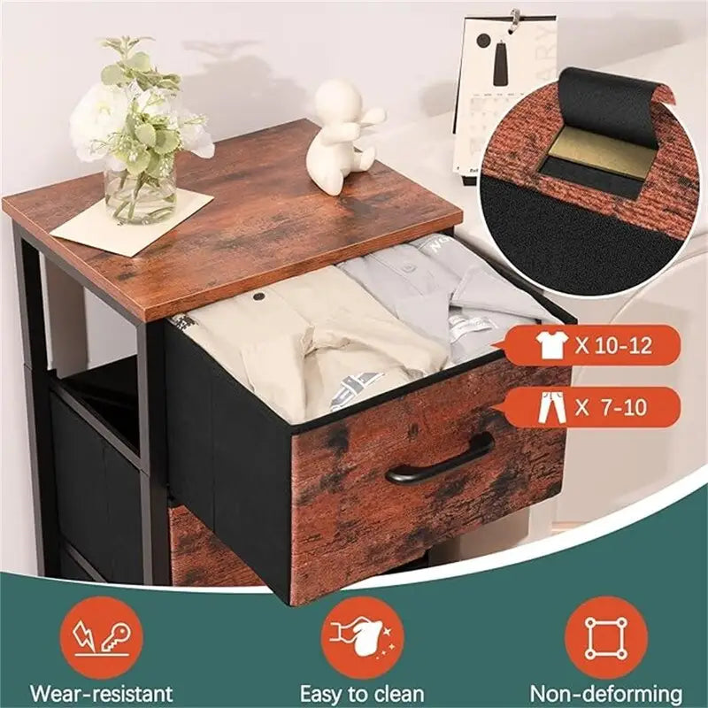 3-Drawer Fabric Dresser and Nightstand with Steel Frame and MDF Wood Top Removable Foldable Drawers