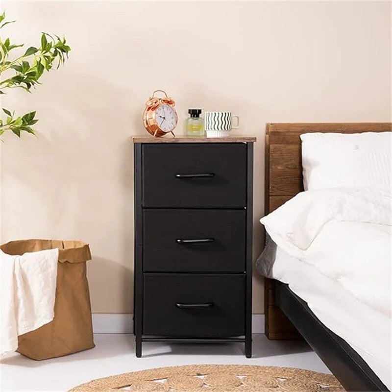 3-Drawer Fabric Dresser and Nightstand with Steel Frame and MDF Wood Top Removable Foldable Drawers