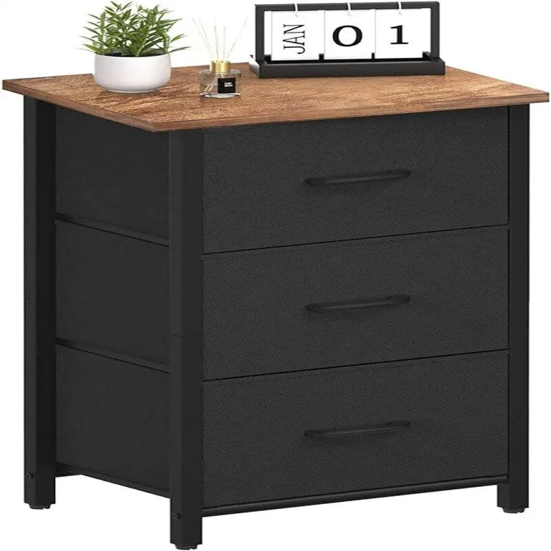 3-Drawer Fabric Dresser and Nightstand with Steel Frame and MDF Wood Top Removable Foldable Drawers