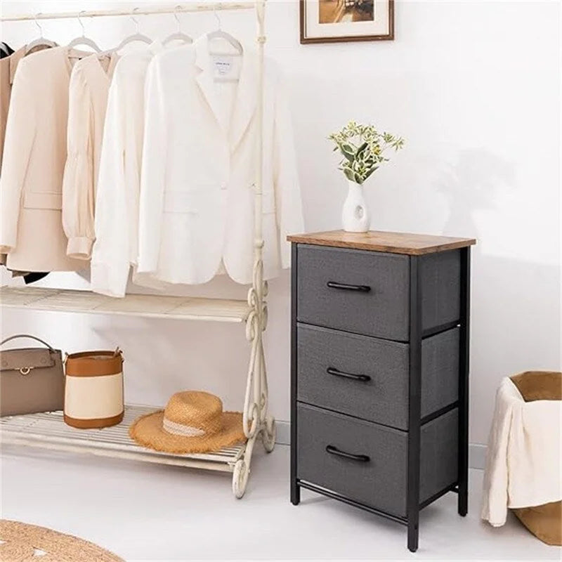 3-Drawer Fabric Dresser and Nightstand with Steel Frame and MDF Wood Top Removable Foldable Drawers