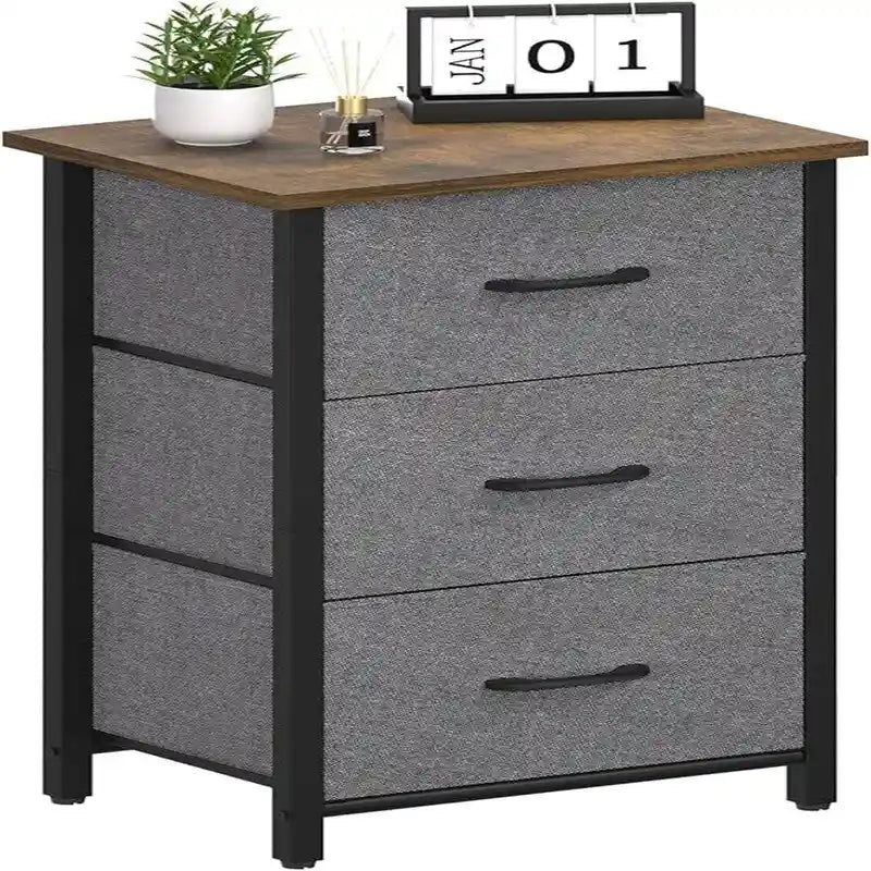 3-Drawer Fabric Dresser and Nightstand with Steel Frame and MDF Wood Top Removable Foldable Drawers