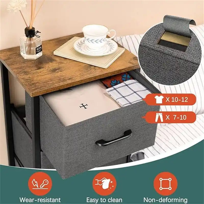 3-Drawer Fabric Dresser and Nightstand with Steel Frame and MDF Wood Top Removable Foldable Drawers