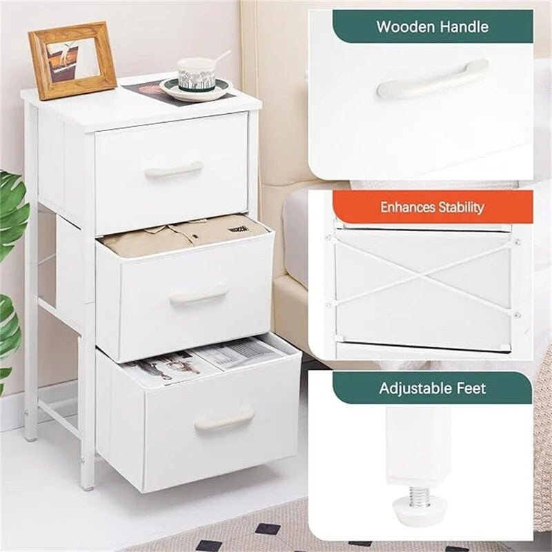 3-Drawer Fabric Dresser and Nightstand with Steel Frame and MDF Wood Top Removable Foldable Drawers
