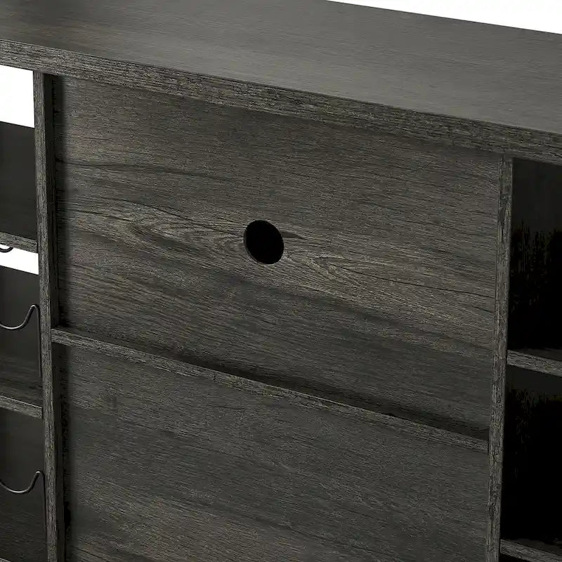 55-Inch Industrial Wine Bar Cabinet Sideboard with Wine Racks Stemware Hanger and Mesh Panel Doors