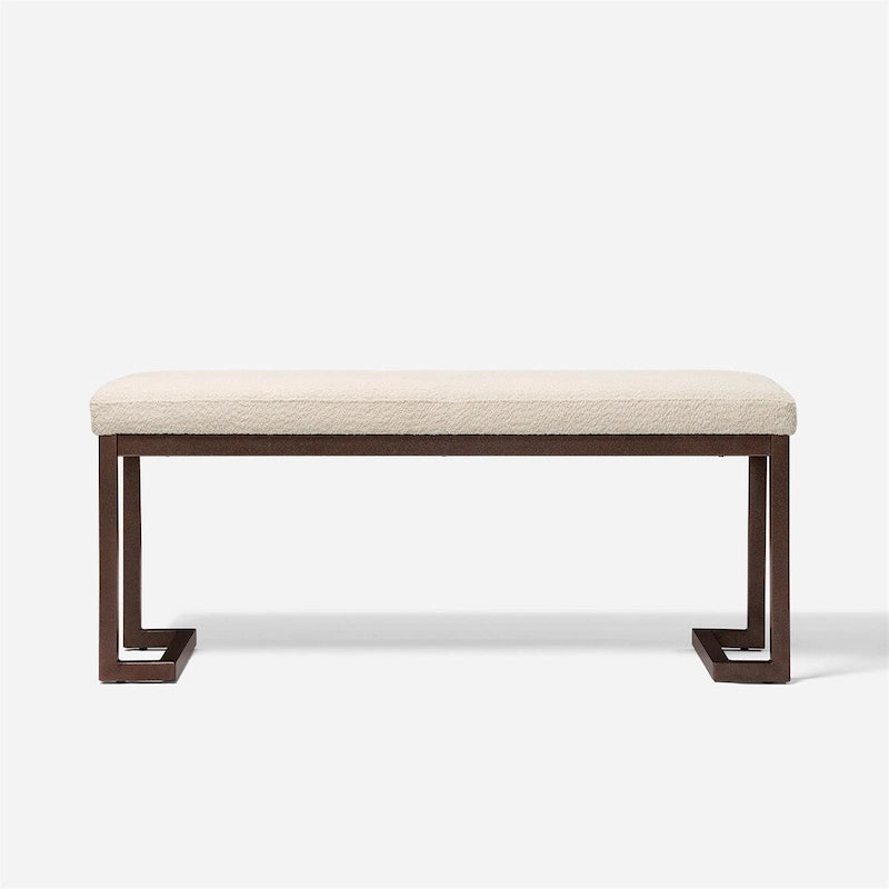 Upholstered Boucle Fabric Bench with Sturdy Metal Frame Cream White Grey