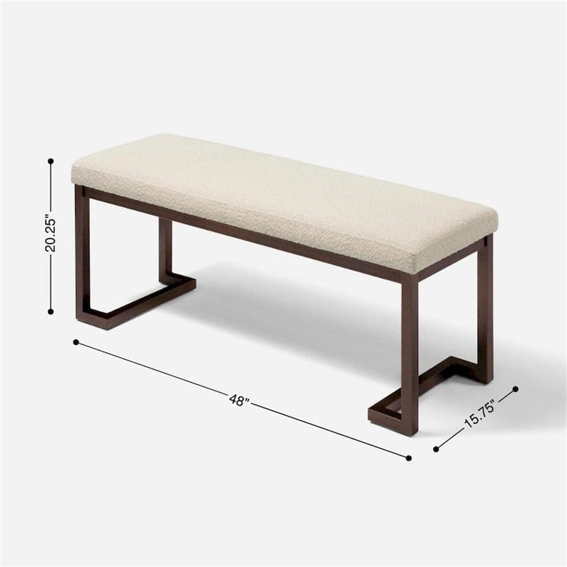Upholstered Boucle Fabric Bench with Sturdy Metal Frame Cream White Grey