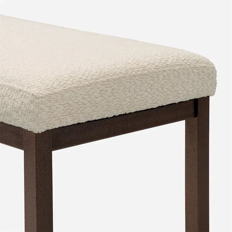 Upholstered Boucle Fabric Bench with Sturdy Metal Frame Cream White Grey